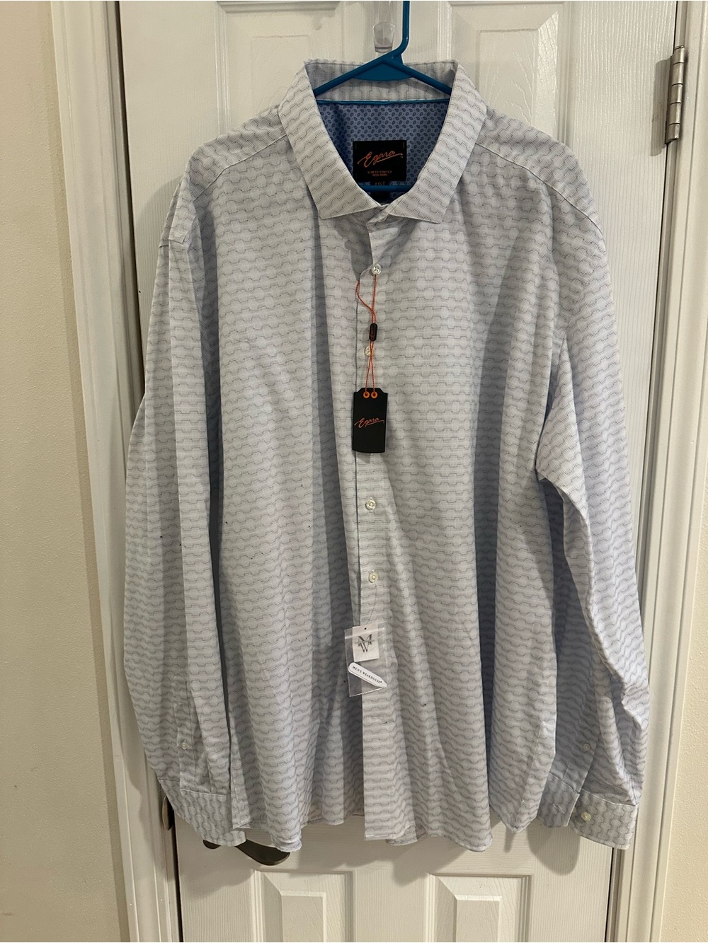 Egara Men’s Dress Shirt Gray with Blue Wave-Pattern 4XLT **SLIM FIT**